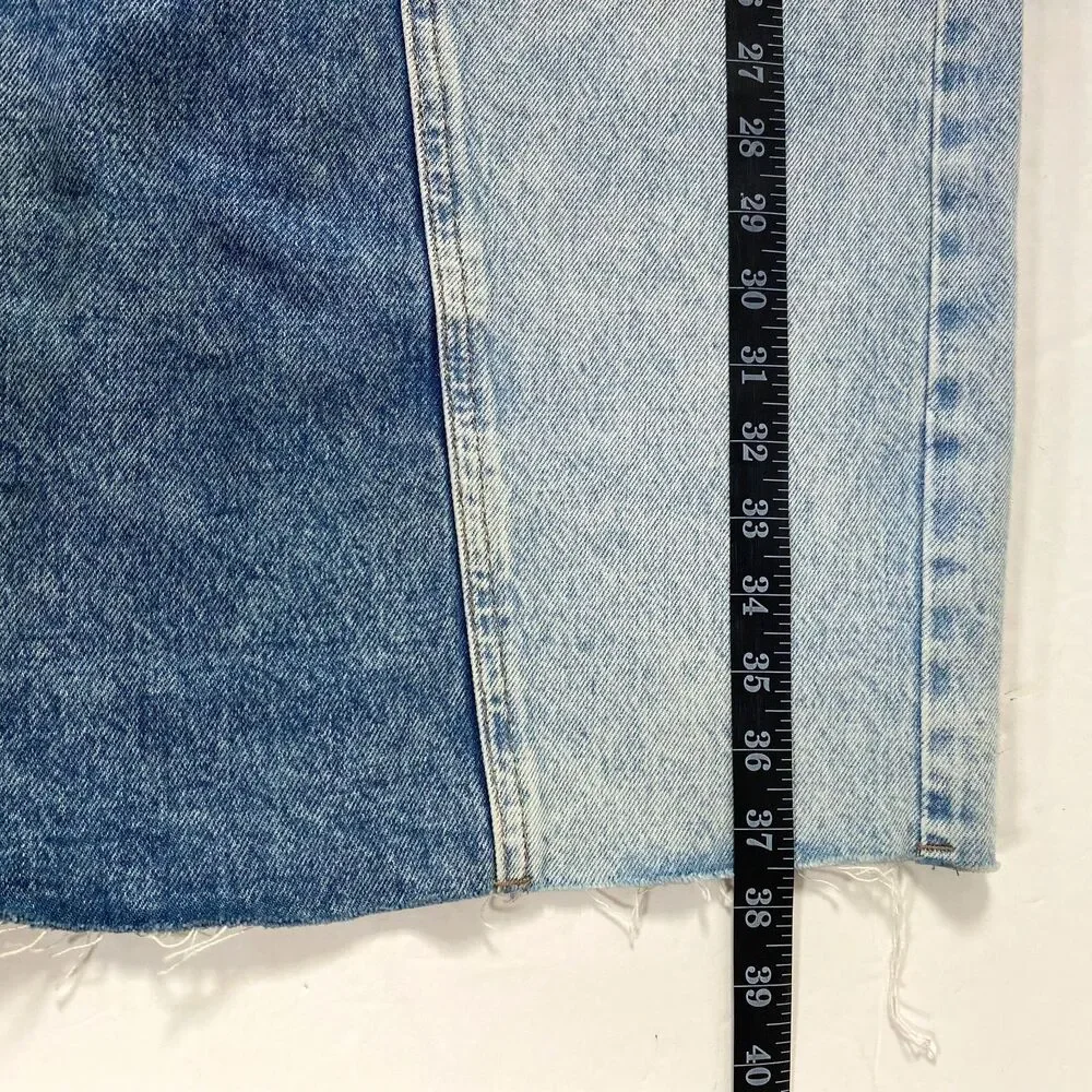 Blank NYC Either Way Jean Skirt Womens Size 27 Blue High Back Slit Raw Hem New